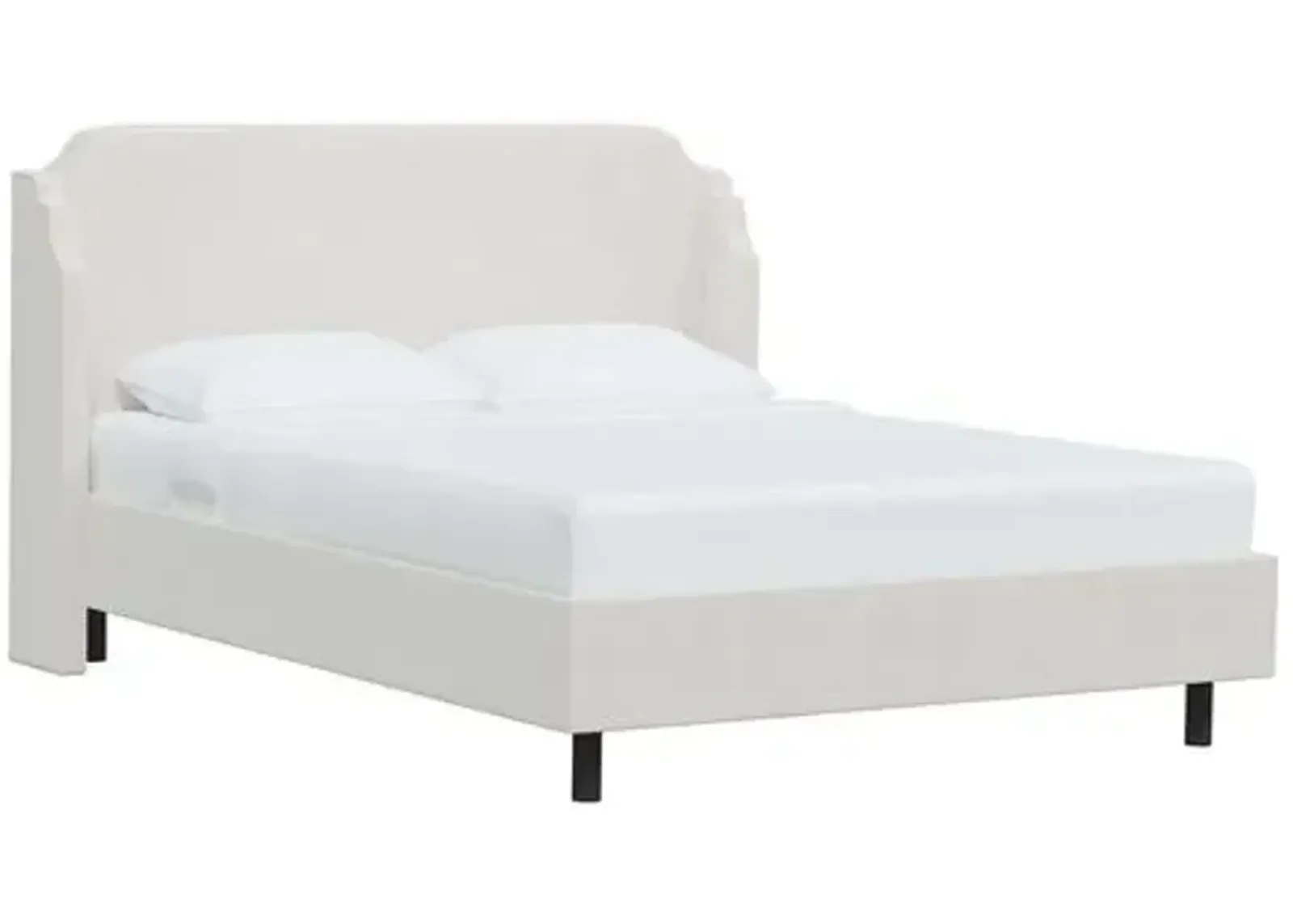 Aurora Velvet Wingback Platform Bed - White, No Box Spring Required, Upholstered, Comfortable & Durable