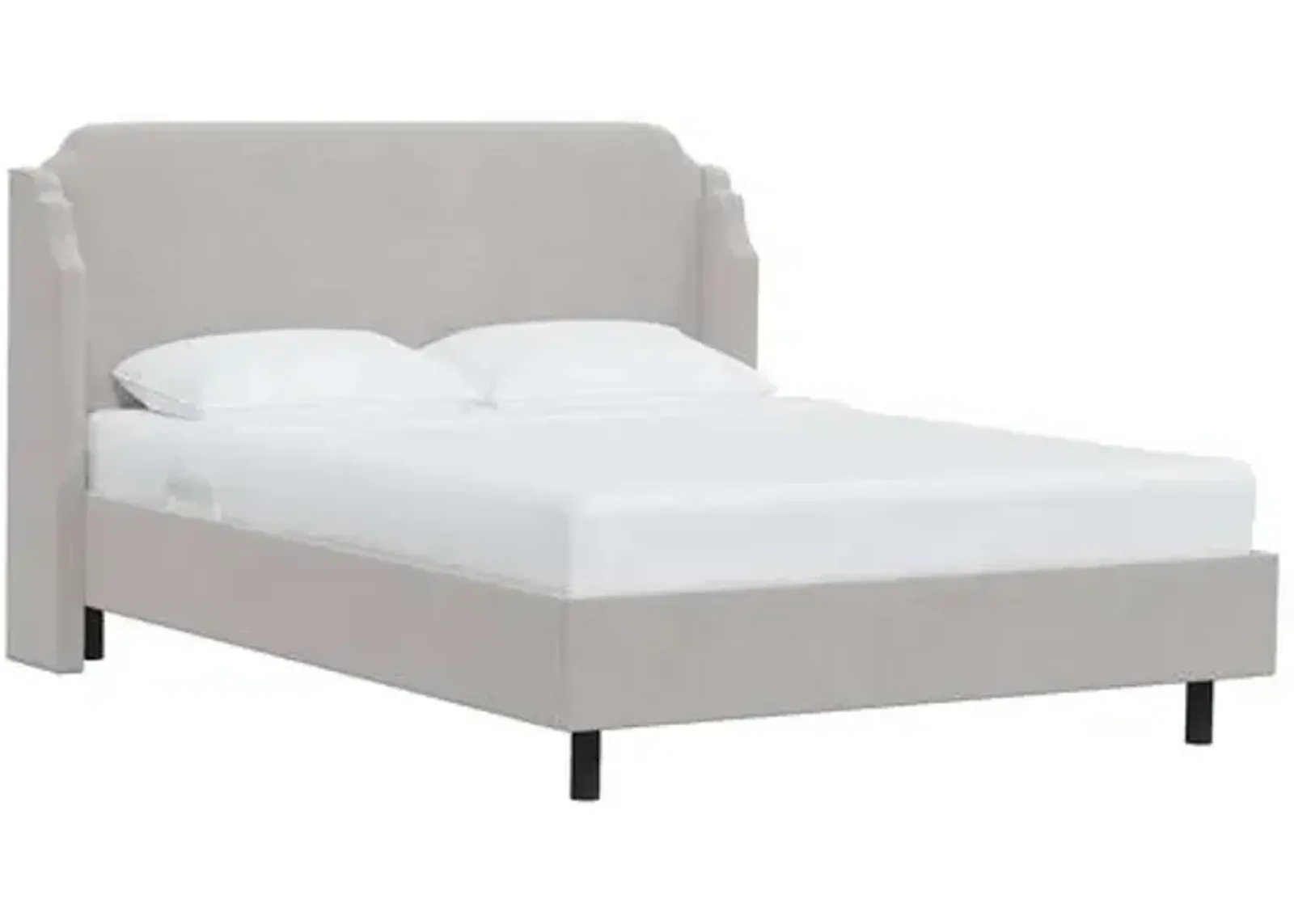 Aurora Velvet Wingback Platform Bed - Gray, No Box Spring Required, Upholstered, Comfortable & Durable