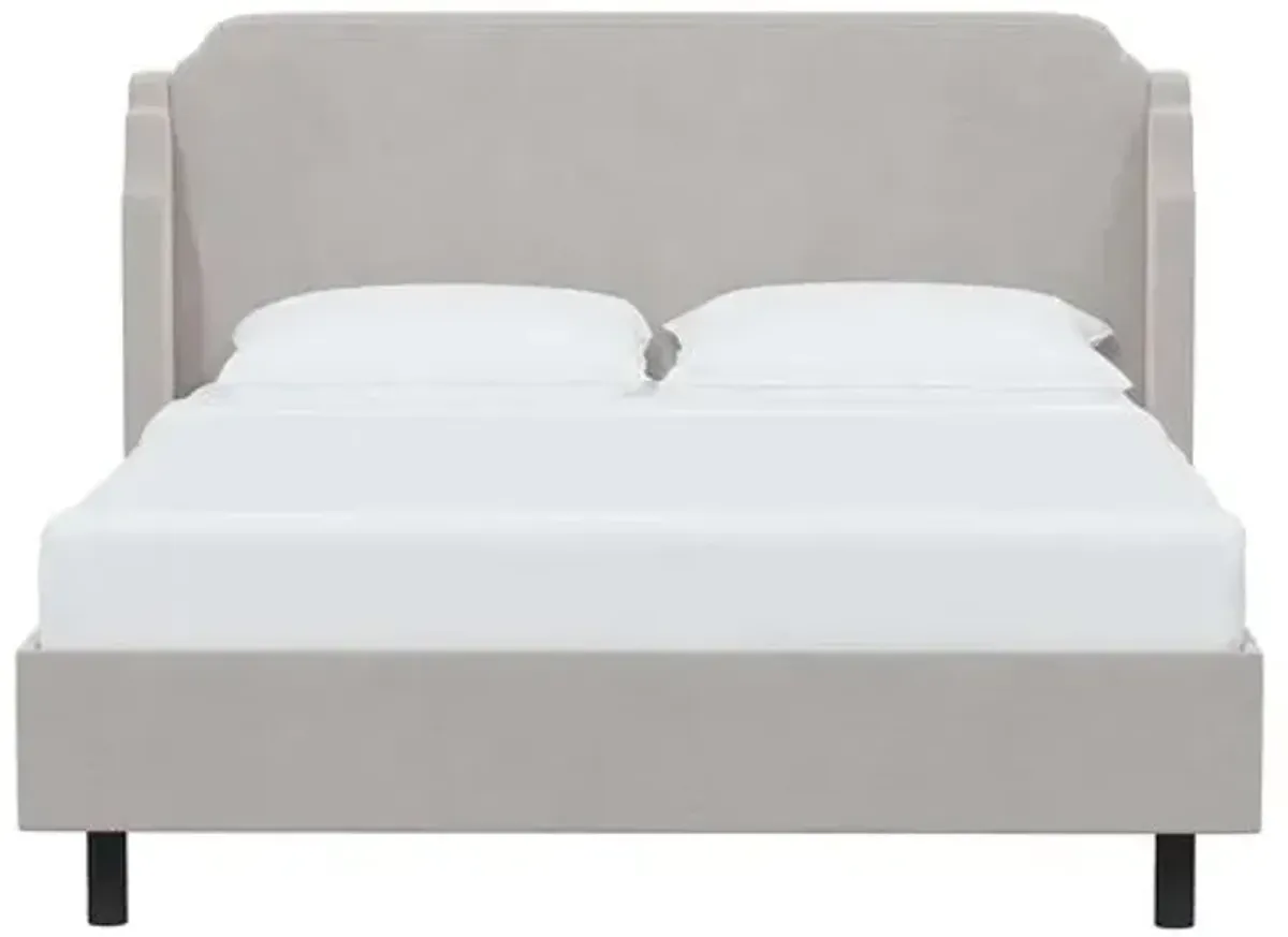 Aurora Velvet Wingback Platform Bed - Gray, No Box Spring Required, Upholstered, Comfortable & Durable