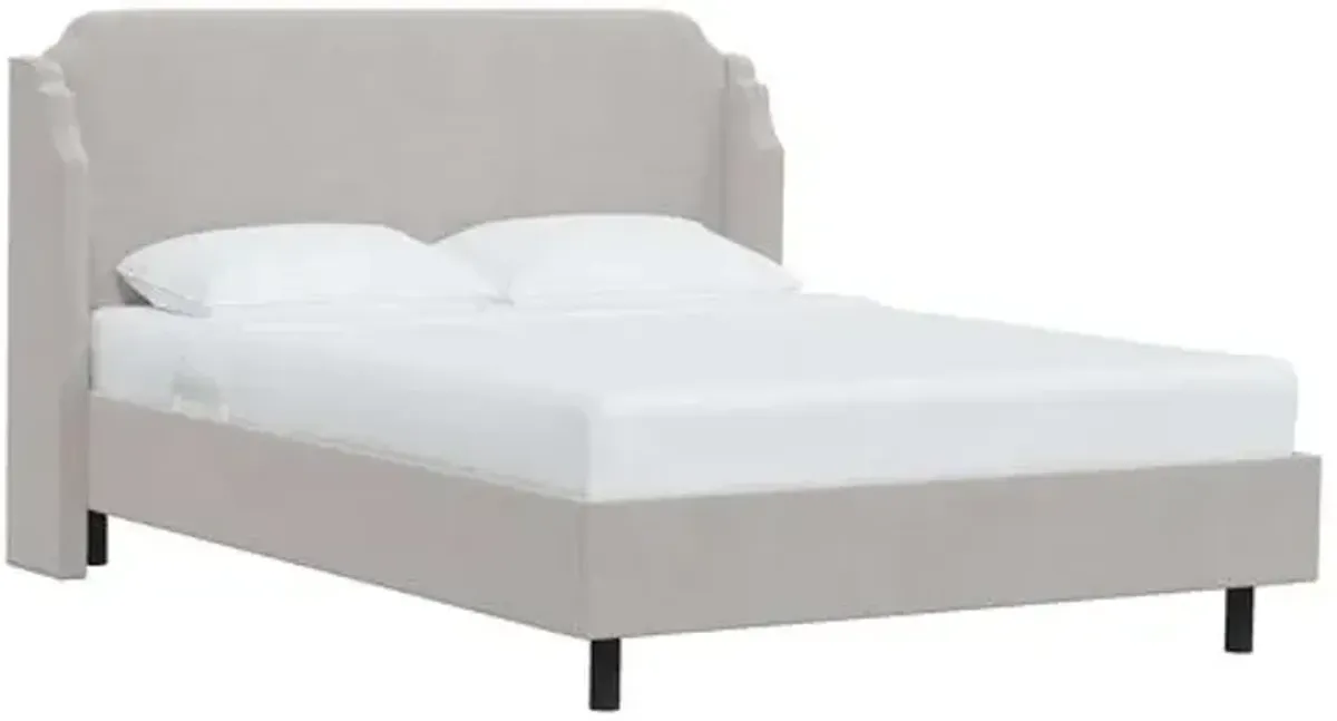 Aurora Velvet Wingback Platform Bed - Gray, No Box Spring Required, Upholstered, Comfortable & Durable