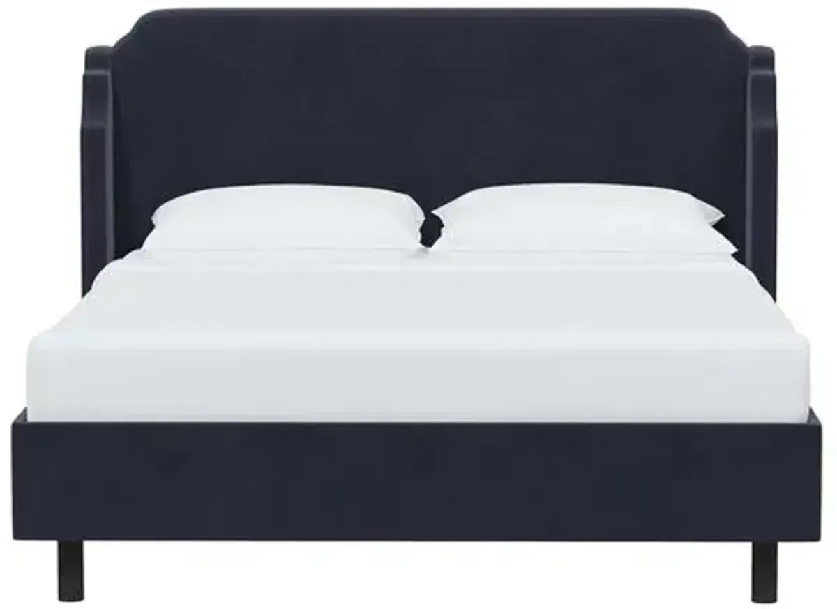 Aurora Velvet Wingback Platform Bed - Blue, No Box Spring Required, Upholstered, Comfortable & Durable