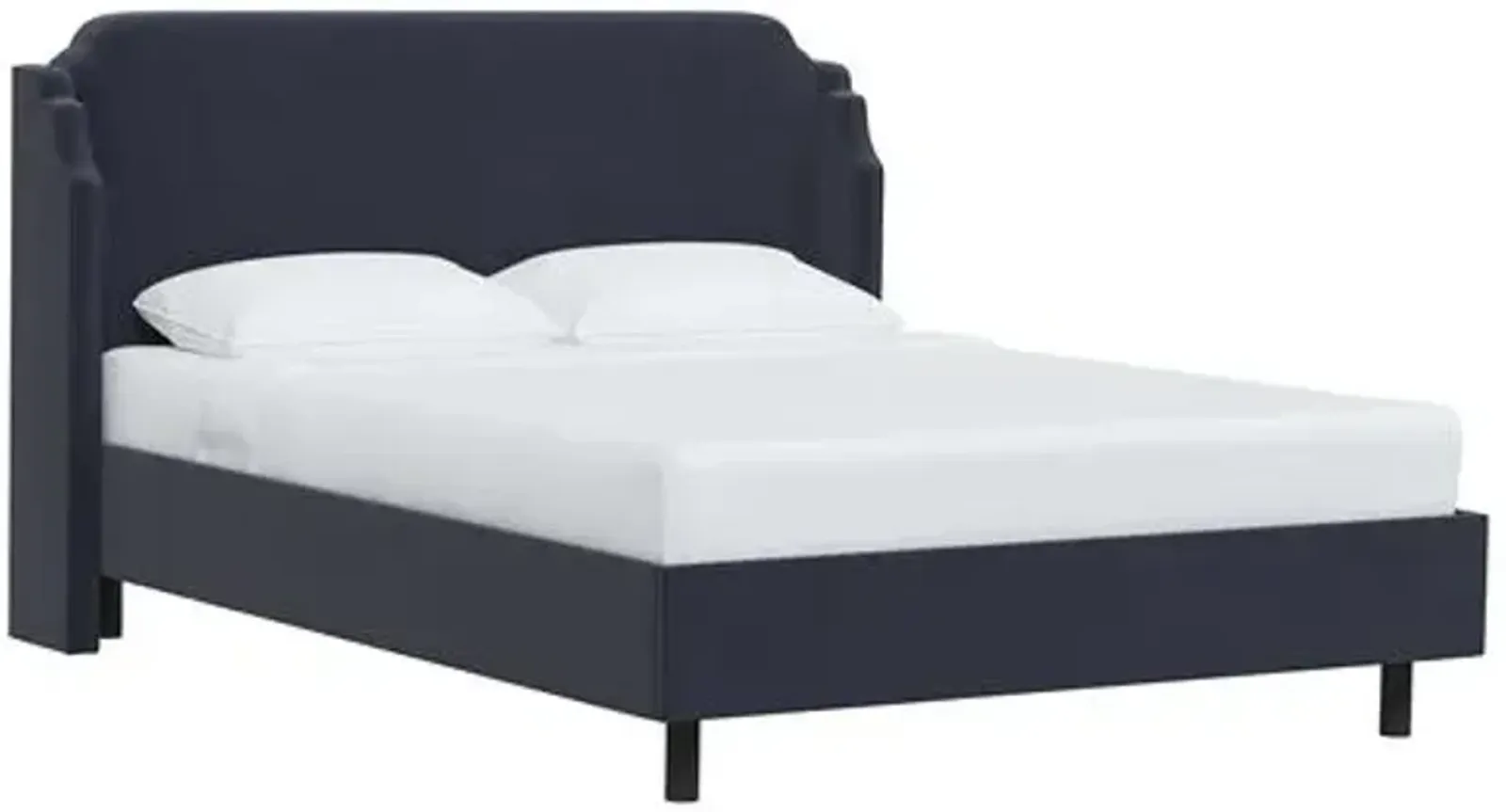 Aurora Velvet Wingback Platform Bed - Blue, No Box Spring Required, Upholstered, Comfortable & Durable