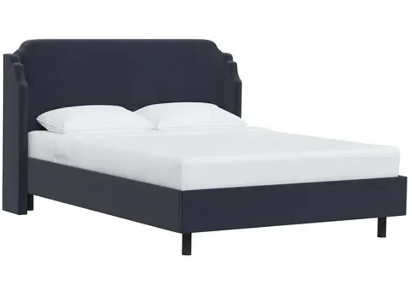 Aurora Velvet Wingback Platform Bed - Blue, No Box Spring Required, Upholstered, Comfortable & Durable