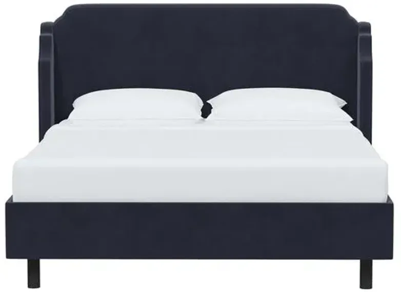 Aurora Velvet Wingback Platform Bed - Blue, No Box Spring Required, Upholstered, Comfortable & Durable