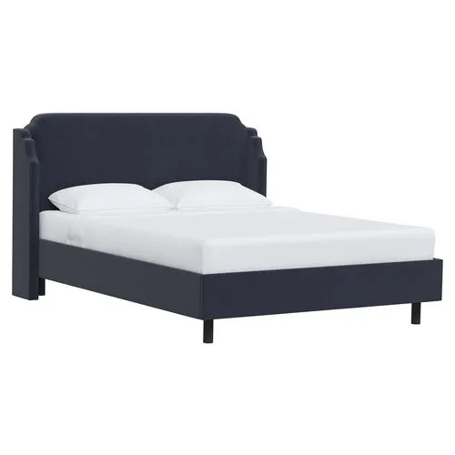 Aurora Velvet Wingback Platform Bed - Blue, No Box Spring Required, Upholstered, Comfortable & Durable