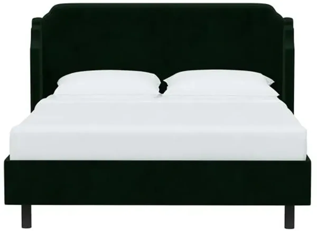 Aurora Velvet Wingback Platform Bed - Green, No Box Spring Required, Upholstered, Comfortable & Durable