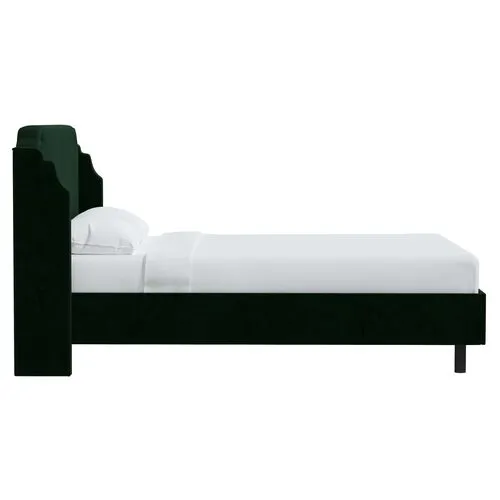 Aurora Velvet Wingback Platform Bed - Green, No Box Spring Required, Upholstered, Comfortable & Durable