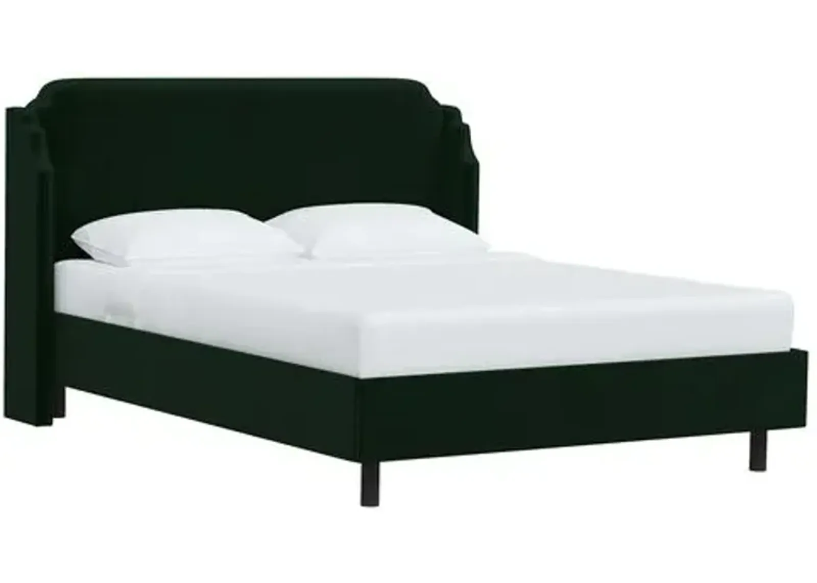 Aurora Velvet Wingback Platform Bed - Green, No Box Spring Required, Upholstered, Comfortable & Durable