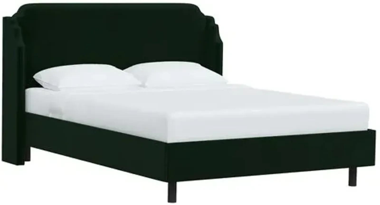 Aurora Velvet Wingback Platform Bed - Green, No Box Spring Required, Upholstered, Comfortable & Durable