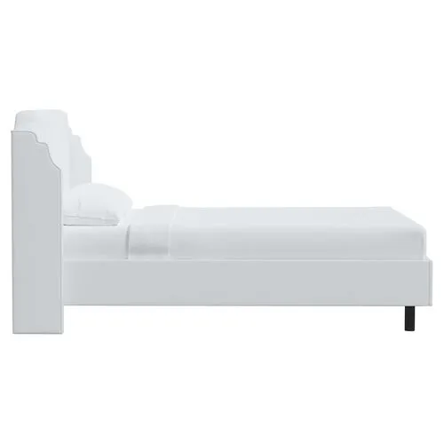 Aurora Linen Wingback Platform Bed - White, No Box Spring Required, Comfortable & Durable