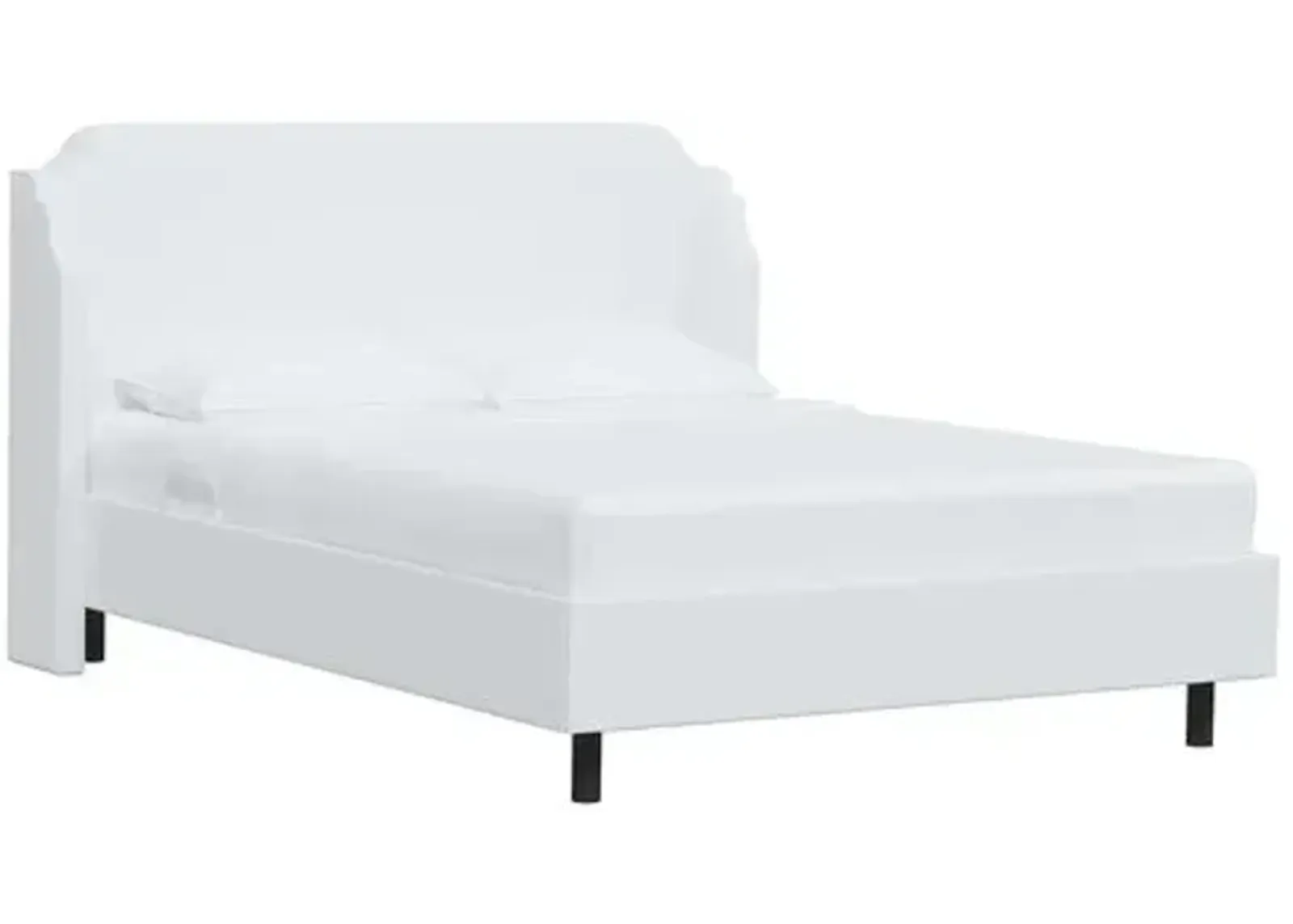 Aurora Linen Wingback Platform Bed - White, No Box Spring Required, Comfortable & Durable