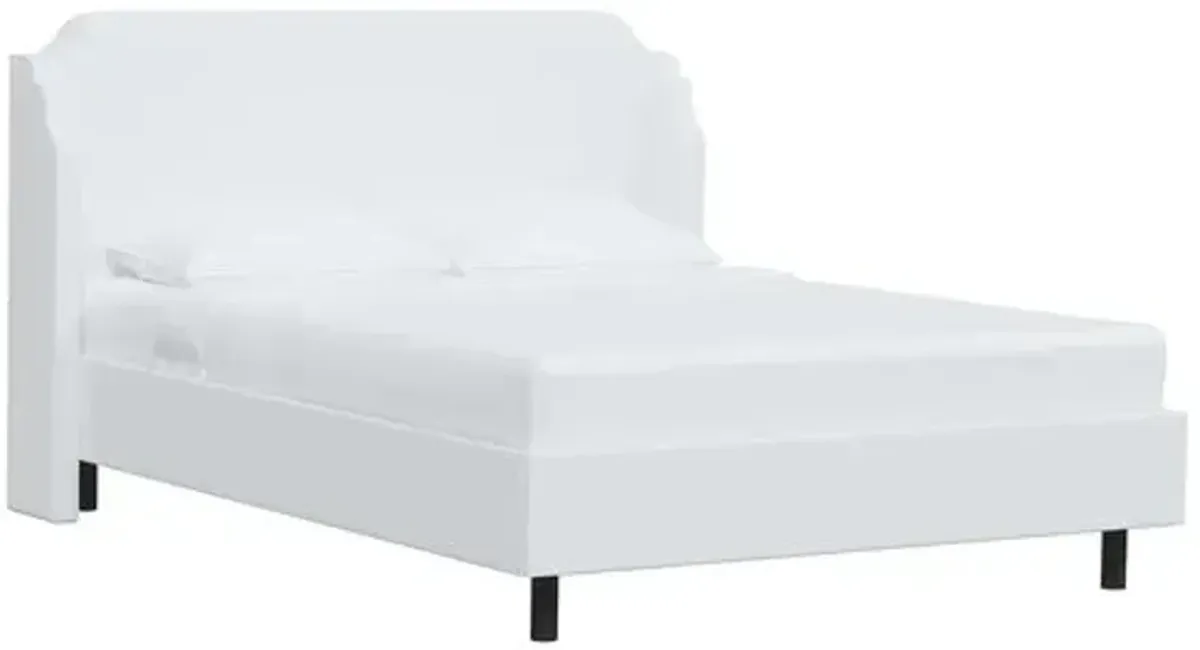 Aurora Linen Wingback Platform Bed - White, No Box Spring Required, Comfortable & Durable