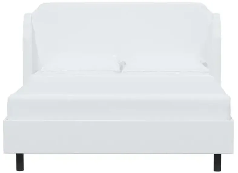 Aurora Linen Wingback Platform Bed - White, No Box Spring Required, Comfortable & Durable