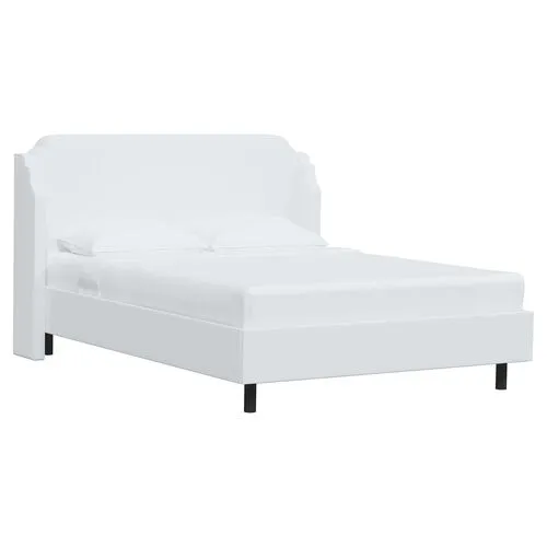 Aurora Linen Wingback Platform Bed - White, No Box Spring Required, Comfortable & Durable