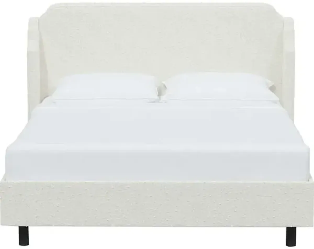 Aurora Bouclé Wingback Platform Bed - White, No Box Spring Required, Upholstered, Comfortable & Durable