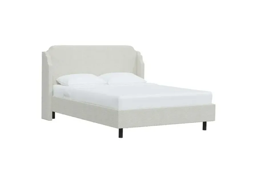 Aurora Bouclé Wingback Platform Bed - White, No Box Spring Required, Upholstered, Comfortable & Durable