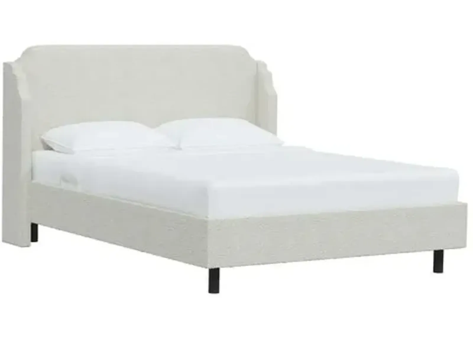 Aurora Bouclé Wingback Platform Bed - White, No Box Spring Required, Upholstered, Comfortable & Durable