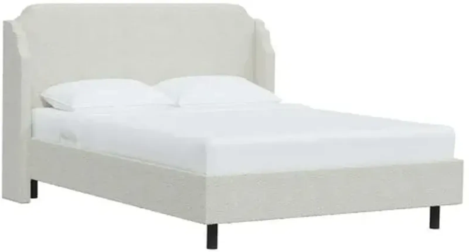 Aurora Bouclé Wingback Platform Bed - White, No Box Spring Required, Upholstered, Comfortable & Durable