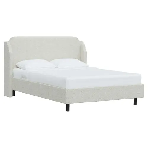 Aurora Bouclé Wingback Platform Bed - White, No Box Spring Required, Upholstered, Comfortable & Durable