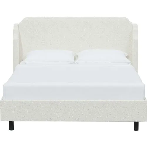 Aurora Bouclé Wingback Platform Bed - White, No Box Spring Required, Upholstered, Comfortable & Durable