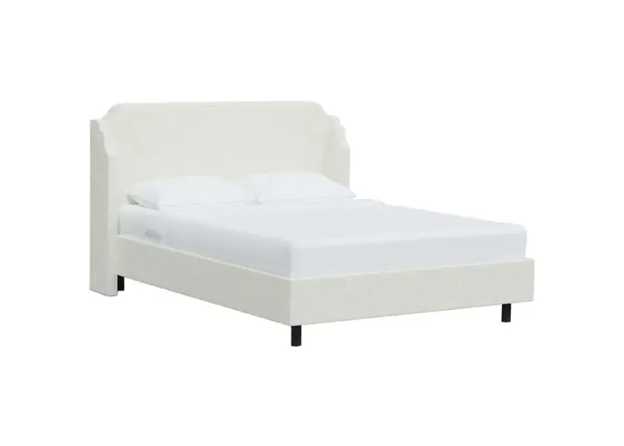 Aurora Bouclé Wingback Platform Bed - White, No Box Spring Required, Upholstered, Comfortable & Durable