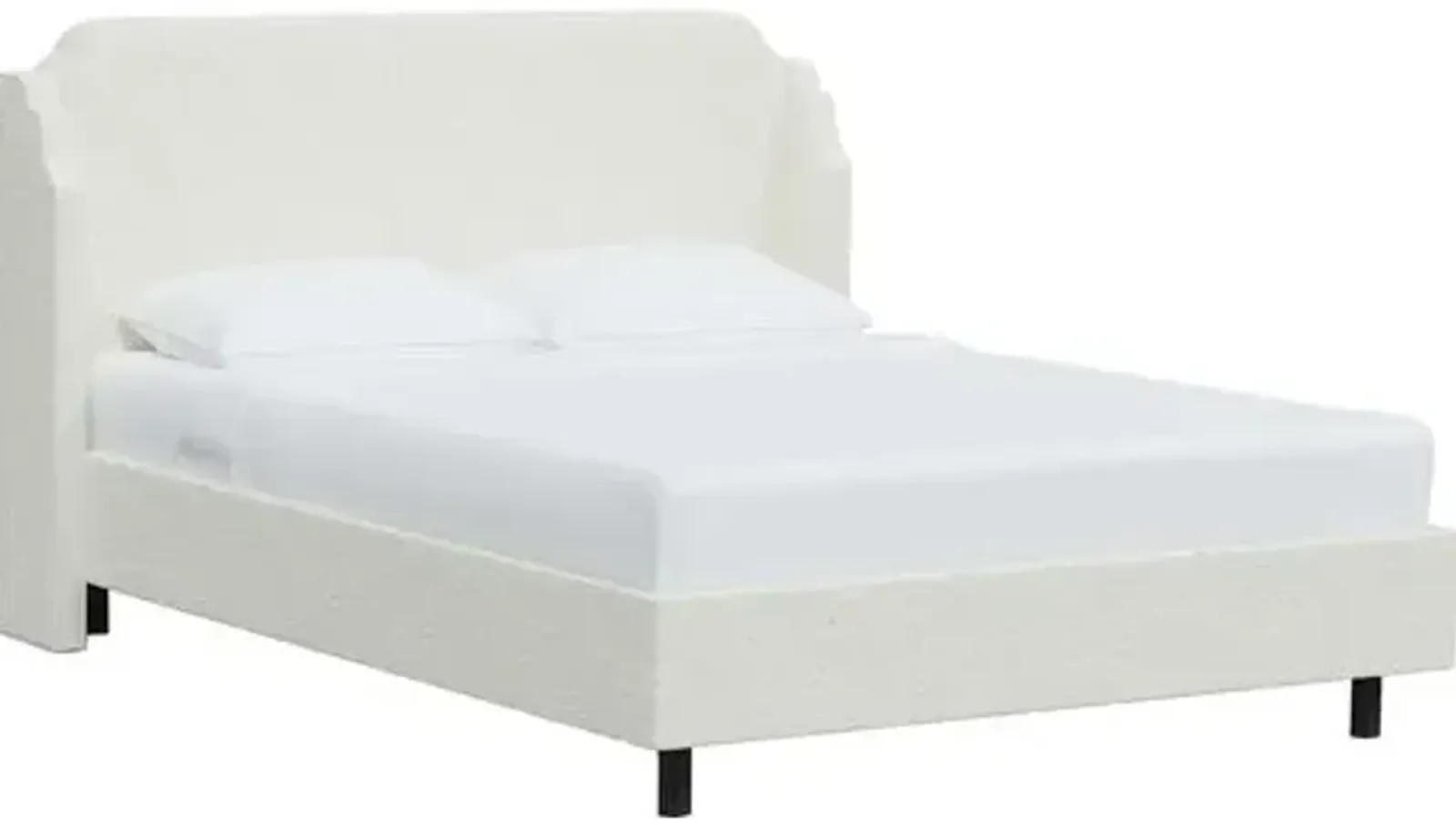 Aurora Bouclé Wingback Platform Bed - White, No Box Spring Required, Upholstered, Comfortable & Durable