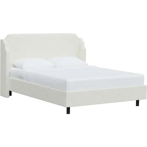 Aurora Bouclé Wingback Platform Bed - White, No Box Spring Required, Upholstered, Comfortable & Durable