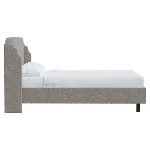 Aurora Bouclé Wingback Platform Bed - Gray, No Box Spring Required, Upholstered, Comfortable & Durable