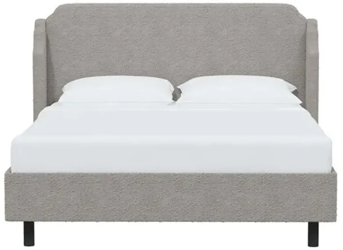 Aurora Bouclé Wingback Platform Bed - Gray, No Box Spring Required, Upholstered, Comfortable & Durable