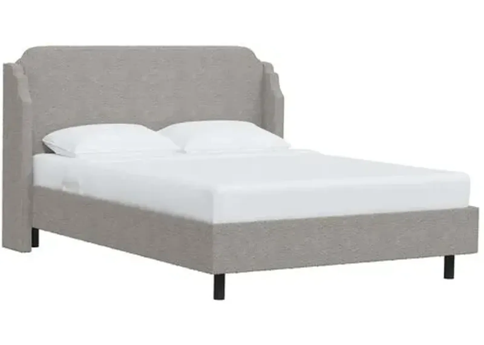 Aurora Bouclé Wingback Platform Bed - Gray, No Box Spring Required, Upholstered, Comfortable & Durable