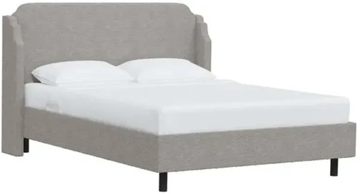 Aurora Bouclé Wingback Platform Bed - Gray, No Box Spring Required, Upholstered, Comfortable & Durable