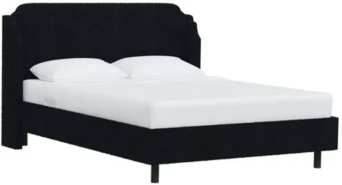 Aurora Bouclé Wingback Platform Bed - Blue, No Box Spring Required, Upholstered, Comfortable & Durable