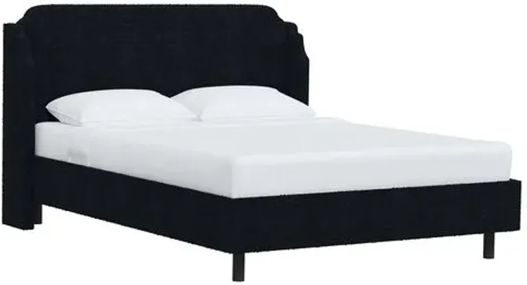 Aurora Bouclé Wingback Platform Bed - Blue, No Box Spring Required, Upholstered, Comfortable & Durable