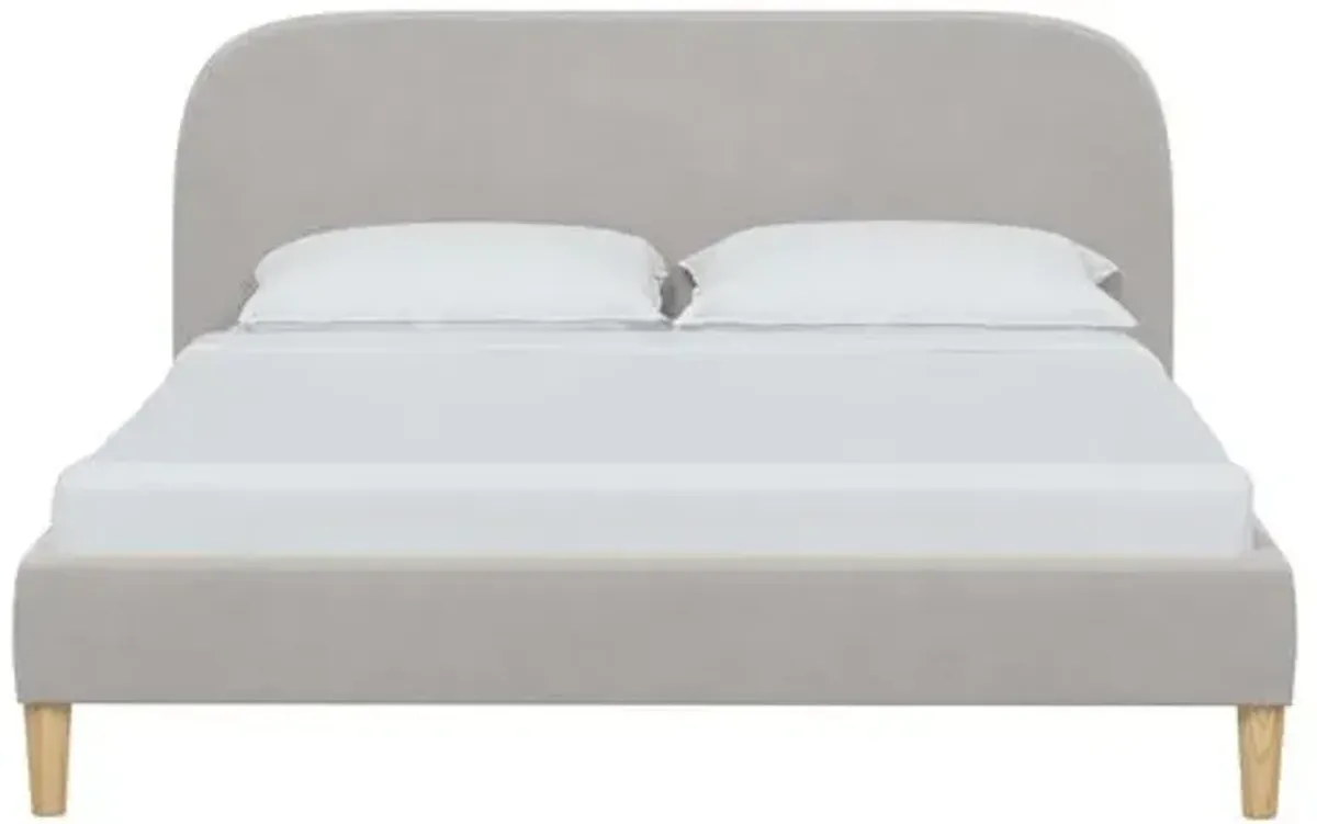 Siena Velvet Platform Bed - Gray - Rounded Headboard Corners