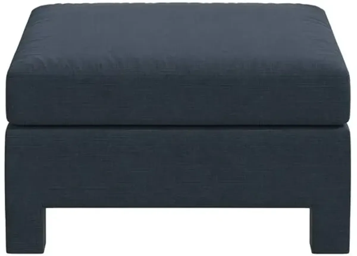 Bryn Linen Upholstered Ottoman - Blue