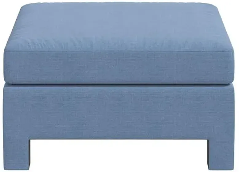 Bryn Linen Upholstered Ottoman - Blue