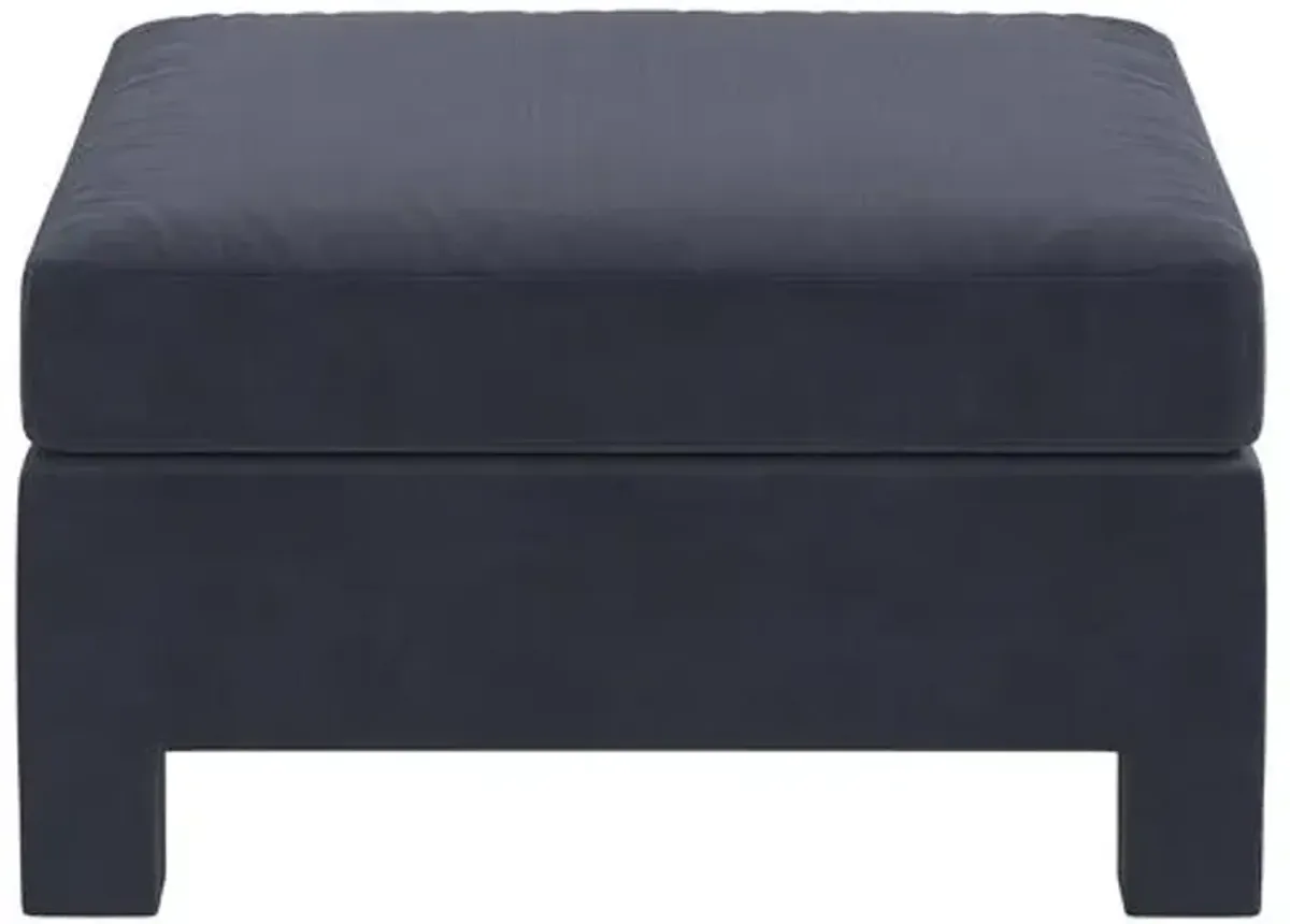 Bryn Velvet Upholstered Ottoman - Blue