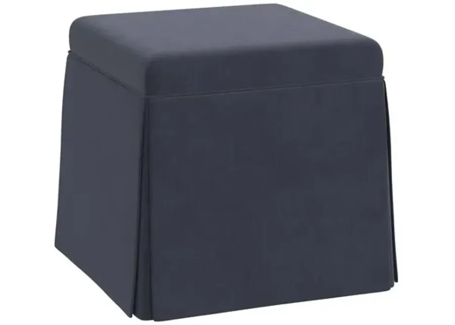 Anne Velvet Skirted Storage Ottoman - Blue