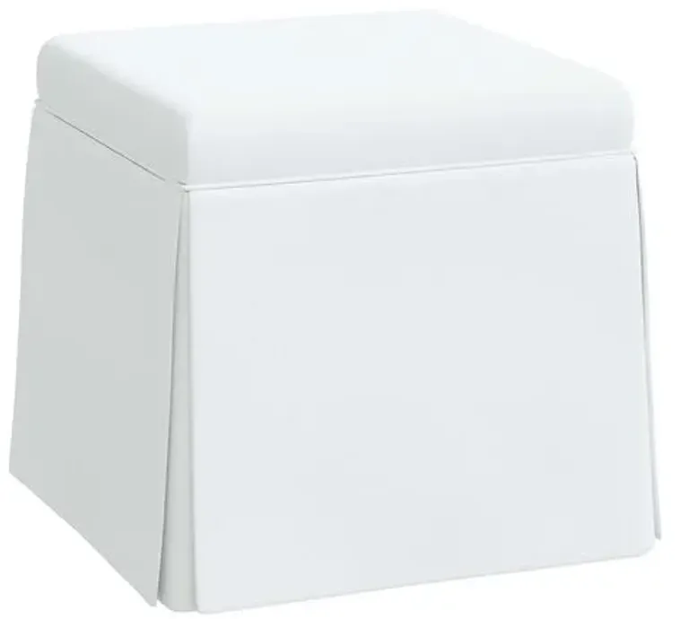 Anne Linen Skirted Storage Ottoman - White