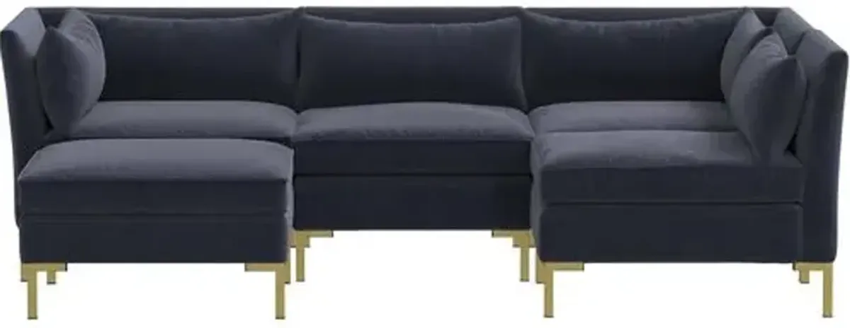 Marceau Velvet U-Shaped Sectional - Blue