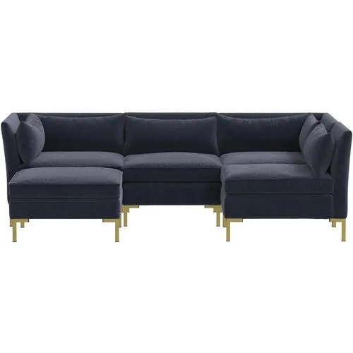 Marceau Velvet U-Shaped Sectional - Blue