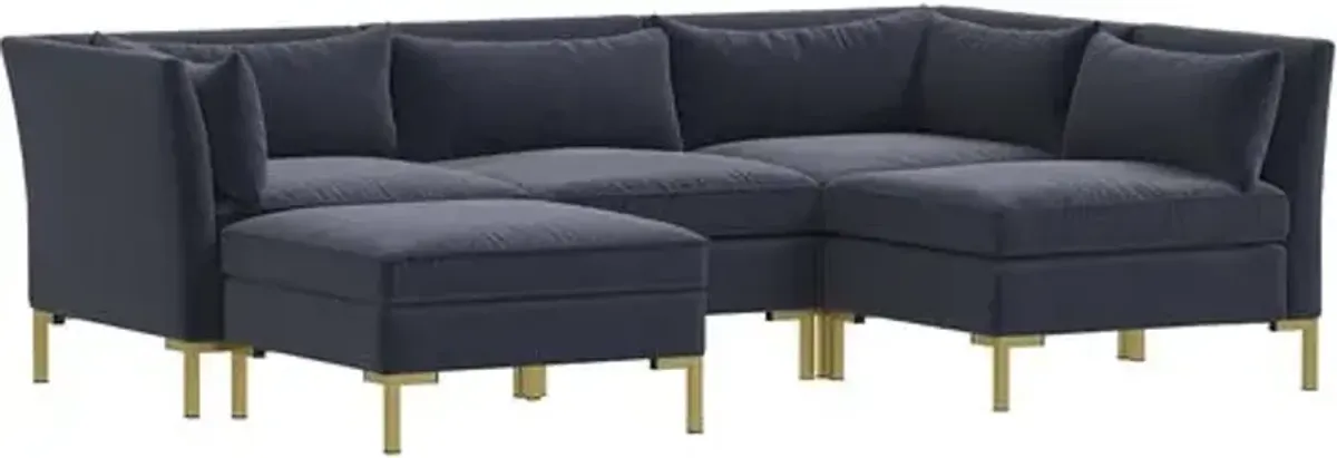 Marceau Velvet U-Shaped Sectional - Blue