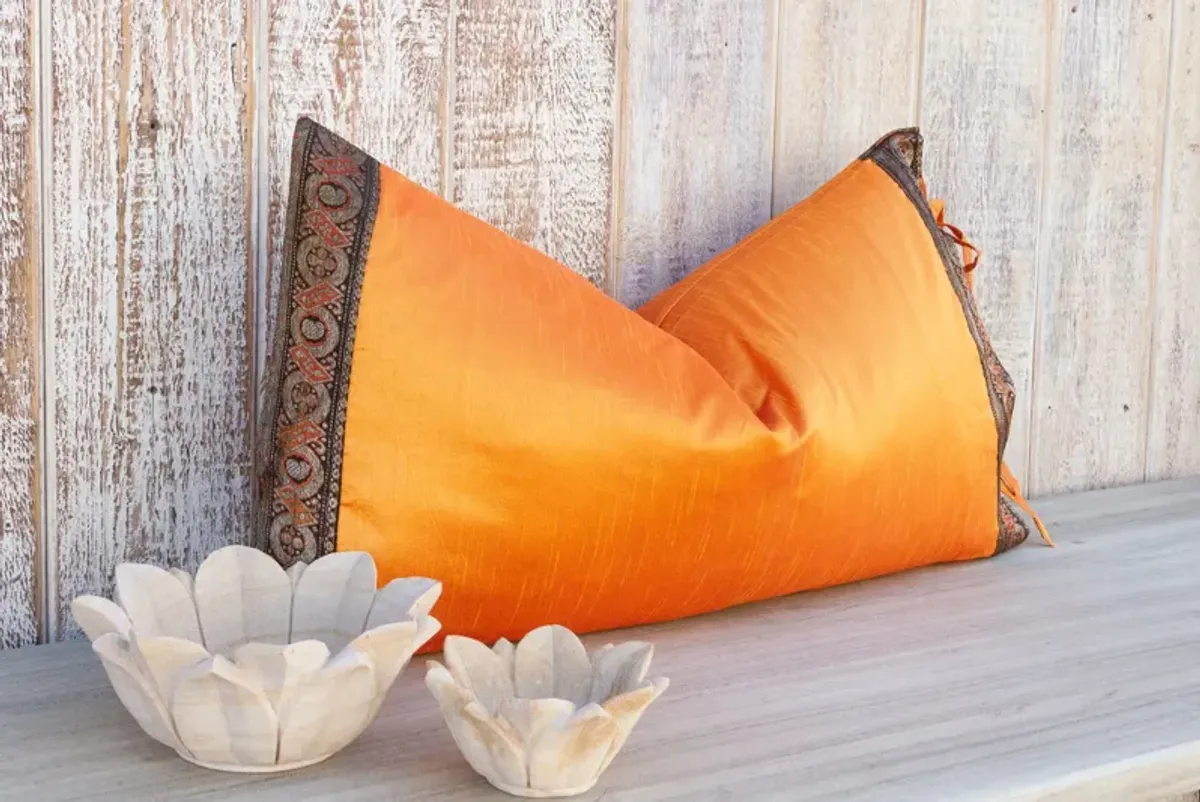 Tangerine Festive Indian Silk Pillow - de-cor