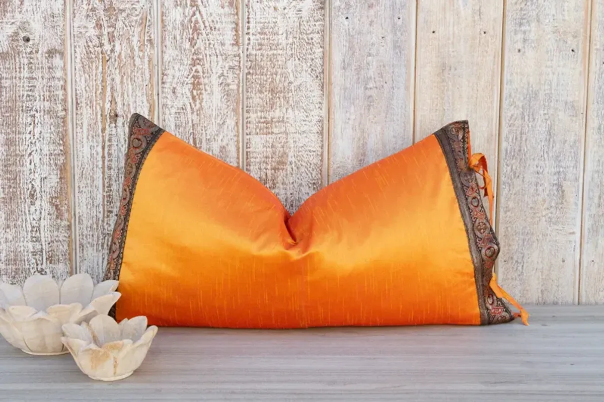 Tangerine Festive Indian Silk Pillow - de-cor