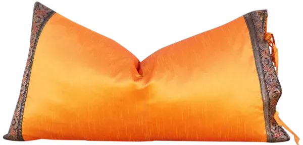 Tangerine Festive Indian Silk Pillow - de-cor