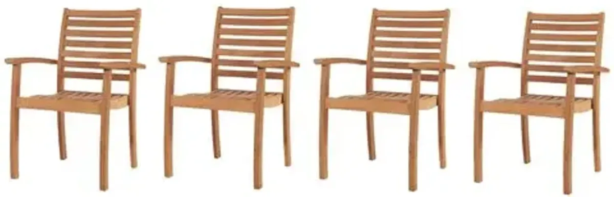 Set of 4 Mer Teak Stacking Outdoor Dining Chairs - Natural - Brown