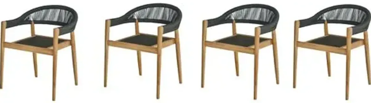 Set of 4 Teak Stacking Outdoor Armchairs - Gray