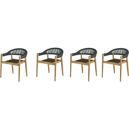Set of 4 Teak Stacking Outdoor Armchairs - Gray