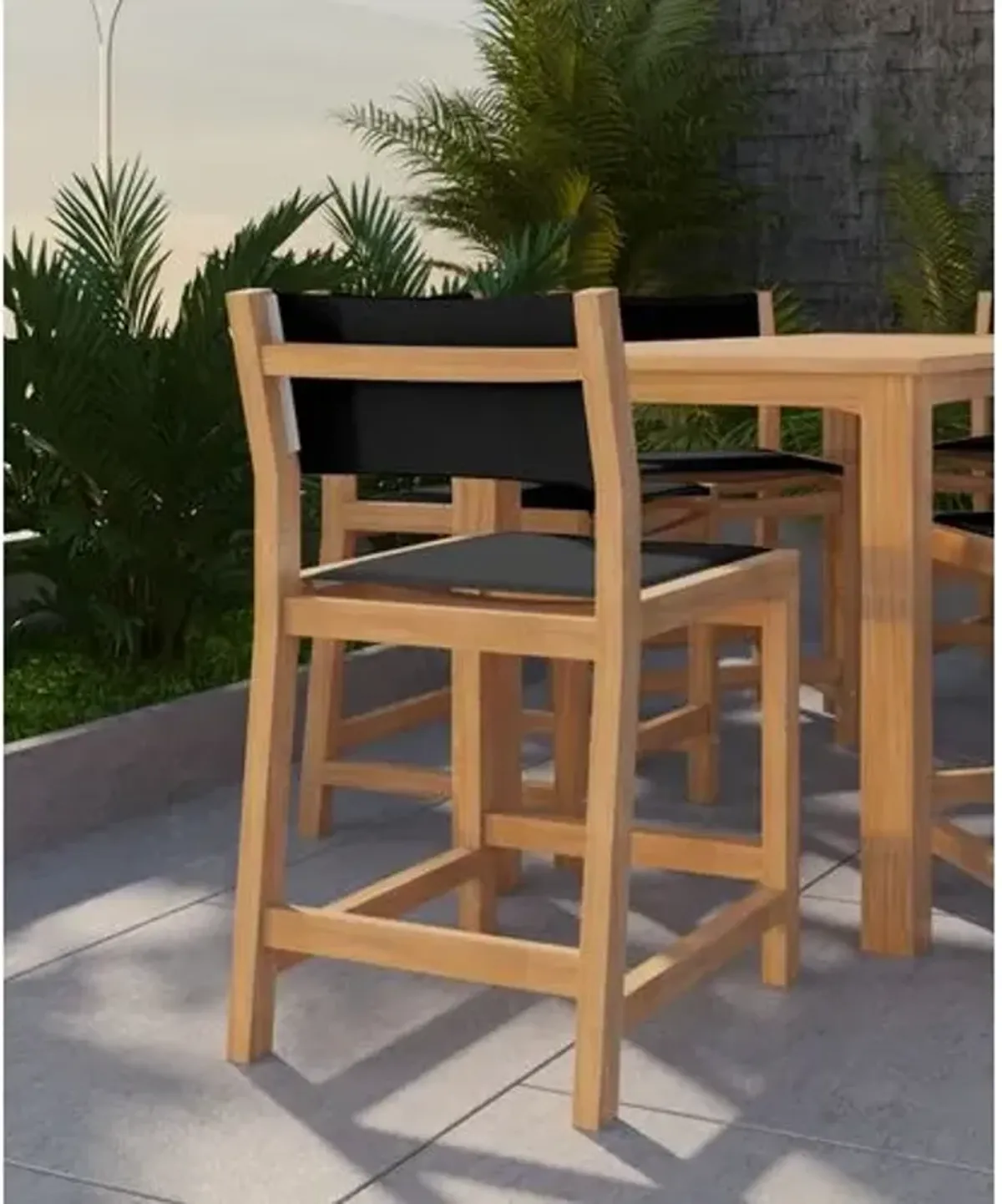 Milo Teak Outdoor Counter Stool - Black