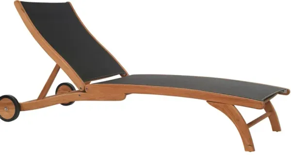 Milo Teak Outdoor Chaise Lounger, Black Textilene